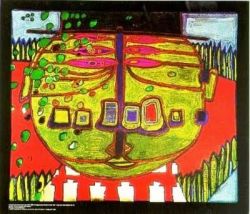 Peinture sur toile de Hundertwasser Three-eyed Green Buddha With Hat reproduction peinte à la main