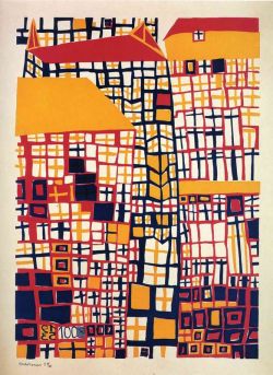 Peinture sur toile de Hundertwasser Three High Houses reproduction peinte à la main