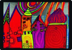 Peinture sur toile de Hundertwasser Waiting Houses reproduction peinte à la main