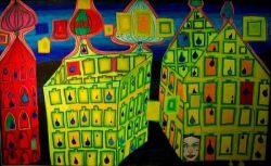 Peinture sur toile de Hundertwasser Yellow Houses reproduction peinte à la main