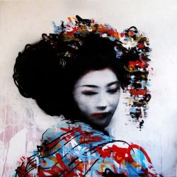 Peinture sur toile de Hush, Geisha - Blured reproduction peinte à la main