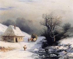 Ivan Aivazovsky Little Russian Ox Cart In Winter 1866 reproduction peinte à la main