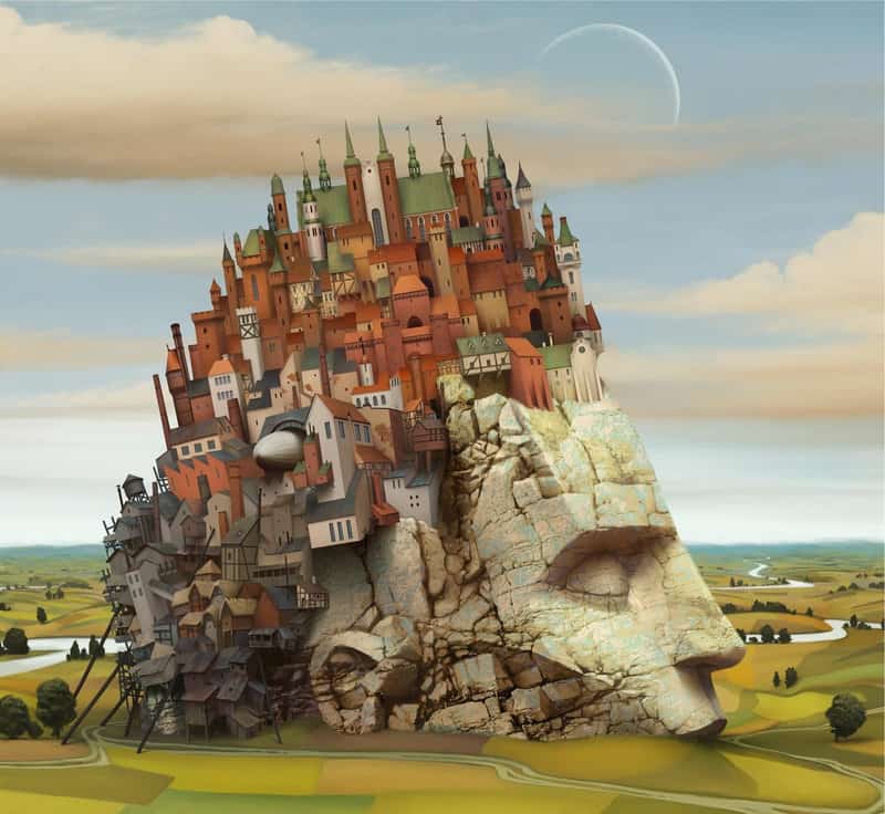 Jacek Yerka - City On A Head -100x90