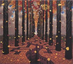 Peinture sur toile de Jacek Yerka Autumn Maze reproduction peinte à la main