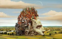 Peinture sur toile de Jacek Yerka City On A Head reproduction peinte à la main