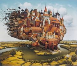 Peinture sur toile de Jacek Yerka Landing City reproduction peinte à la main