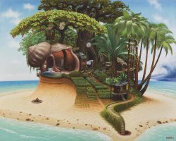 Peinture sur toile de Jacek Yerka Madeira Summer reproduction peinte à la main