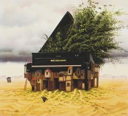 Peinture sur toile de Jacek Yerka Piano reproduction peinte à la main