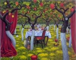 Peinture sur toile de Jacek Yerka Strawberry Garden reproduction peinte à la main