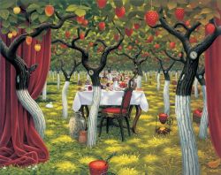 Jacek Yerka Strawberry Garden reproduction peinte à la main