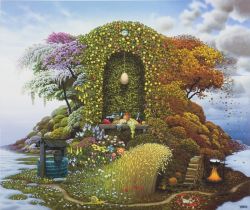 Peinture sur toile de Jacek Yerka Three Seasons reproduction peinte à la main