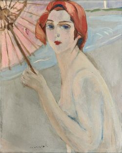 Peinture sur toile de Jacqueline Marval, Baigneuse à l'Ombrelle, 1924 reproduction peinte à la main