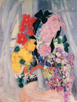 Peinture sur toile de Jacqueline Marval, Bouquet au nœud noir reproduction peinte à la main