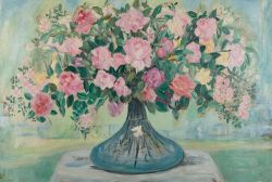 Peinture sur toile de Jacqueline Marval, Bouquet de Roses, c 1925 reproduction peinte à la main