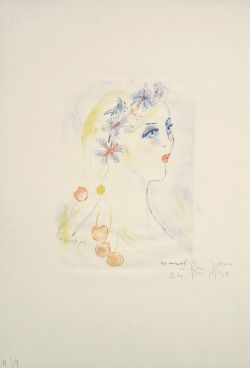 Peinture sur toile de Jacqueline Marval, Femme aux cerises reproduction peinte à la main