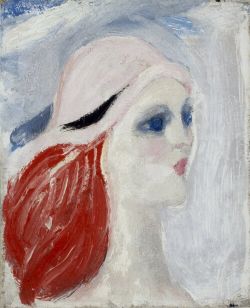 Peinture sur toile de Jacqueline Marval, Femme à la Plume Rouge reproduction peinte à la main