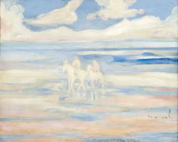 Peinture sur toile de Jacqueline Marval, La Baignade ou Chevaux sur la Plage, 1925 reproduction peinte à la main