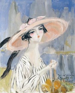 Peinture sur toile de Jacqueline Marval, La Femme au Chapeau Rose, septembre 1921 reproduction peinte à la main