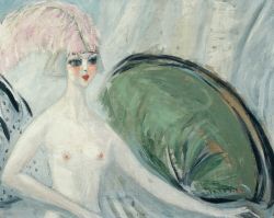 Peinture sur toile de Jacqueline Marval, Odalisque à la Plume Rose, 1921 reproduction peinte à la main