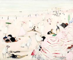 Peinture sur toile de Jacqueline Marval, Un Coin de Plage, Biarritz reproduction peinte à la main