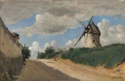 Jean-Baptiste Camille Corot, Le Moulin à vent, 1835-40 reproduction peinte à la main