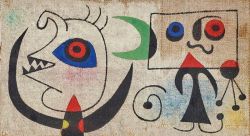Peinture sur toile de Joan Miro Personnages Devant La Lune 1944 reproduction peinte à la main