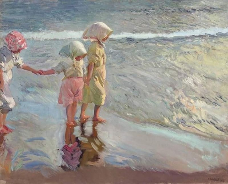 Joaquin Sorolla, Las Tres Hermanas En La Playa, 1908