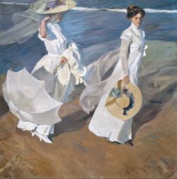 Peinture sur toile de Joaquin Sorolla, Strolling Along The Seashore, 1909 reproduction peinte à la main