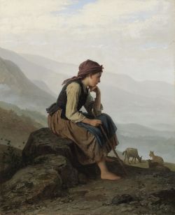 Johann Georg Meyer Von Bremen Die Ziegenhirtin reproduction peinte à la main