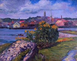 John French Sloan Sunflowers On Rocky Neck 1914 reproduction peinte à la main