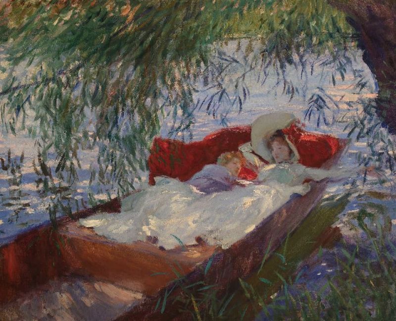 John Singer Sargent Lady And Child Asleep In A Punt Under The Willows
