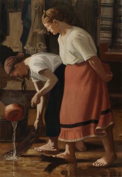 Juho Rissanen, Scrubbing the Floor, 1908 reproduction peinte à la main
