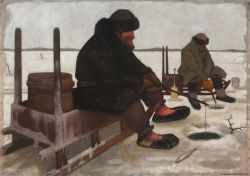 Juho Rissanen, Winter Fishing ; Icefishing, 1900 reproduction peinte à la main