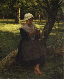 Reproduction sur toile du tableau Jules Breton A Peasant Girl Knitting
