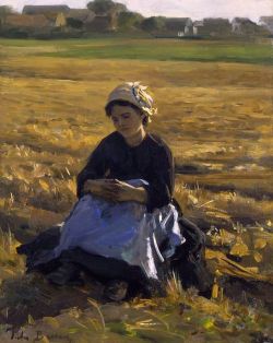 Reproduction sur toile du tableau Jules Breton Small Gleaner Sitting In The Field