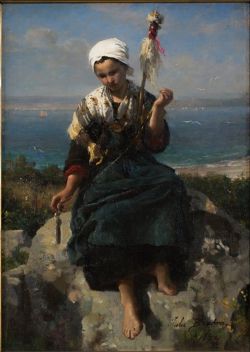 Reproduction sur toile du tableau Jules Breton The Flax Spinner