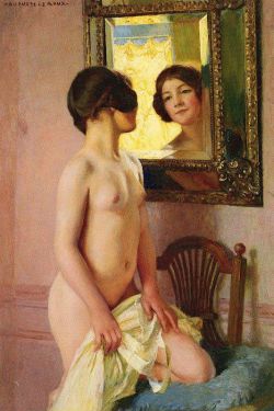 Jules Marie Auguste Leroux The Mirror reproduction peinte à la main