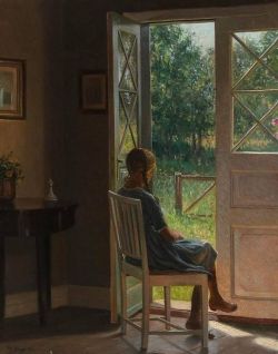 Karl Harald Alfred Broge, Interior With A Girl Looking Out Into The Garden, 1920 reproduction peinte à la main