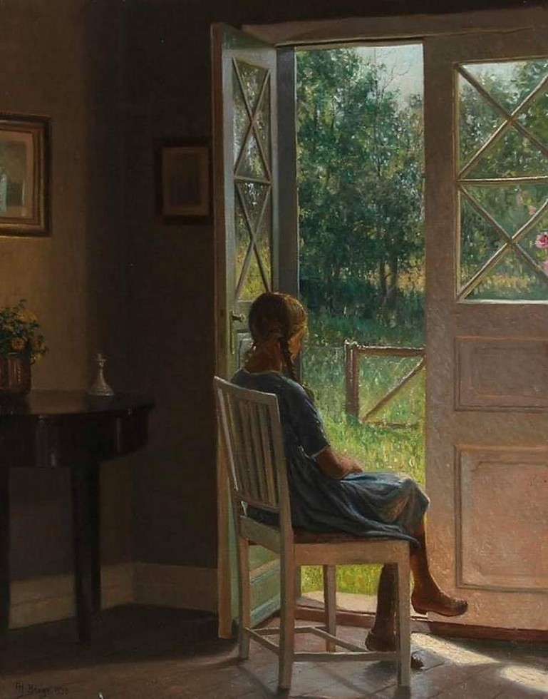Karl Harald Alfred Broge, Interior With A Girl Looking Out Into The Garden, 1920