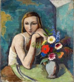 Karl Hofer Girl With Flowers 1936 reproduction peinte à la main