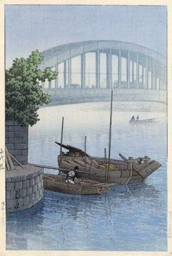Kawase Hasui Eitai Bridge Tokyo 1937 reproduction peinte à la main