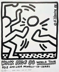 Peinture sur toile de Keith Haring Kick Aids 1988 With Pele And Minelli reproduction peinte à la main