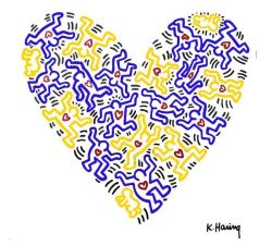 Peinture sur toile de Keith Haring Universal Love In Yellow And Blue reproduction peinte à la main
