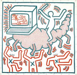 Peinture sur toile de Keith Haring Untitled 1983 - Caterpillar With Computer Head reproduction peinte à la main