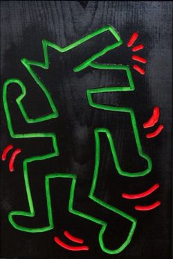 Peinture sur toile de Keith Haring Untitled 1983 - Dancing Green Dog reproduction peinte à la main