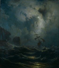 Knud Andreassen Baade Stormy Night At Norwegian West Coast 1856 reproduction peinte à la main