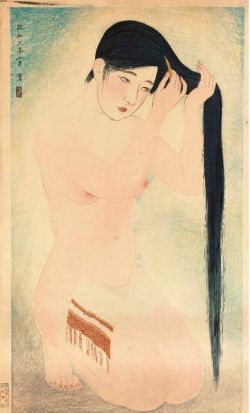 Kobayakawa Kiyoshi, Kurokami (Glossy dark hair) reproduction peinte à la main