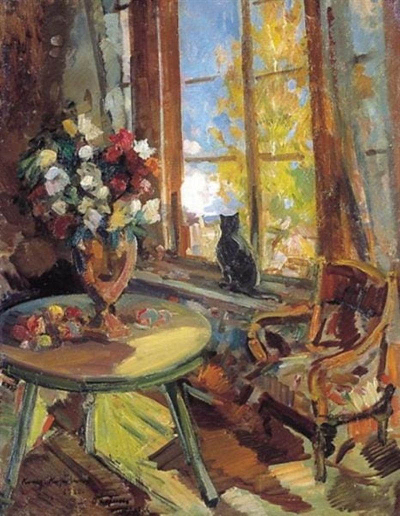 Konstantin Korovin, Black Cat On A Windowsill 1902