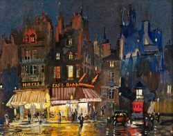 Peinture sur toile de Konstantin Korovin Paris La Nuit - Rue Lepic Montmartre reproduction peinte à la main