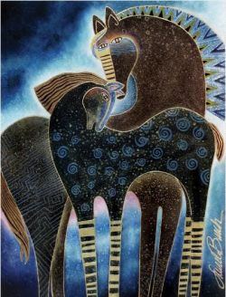 Laurel Burch Indogo Sky Mares reproduction peinte à la main
